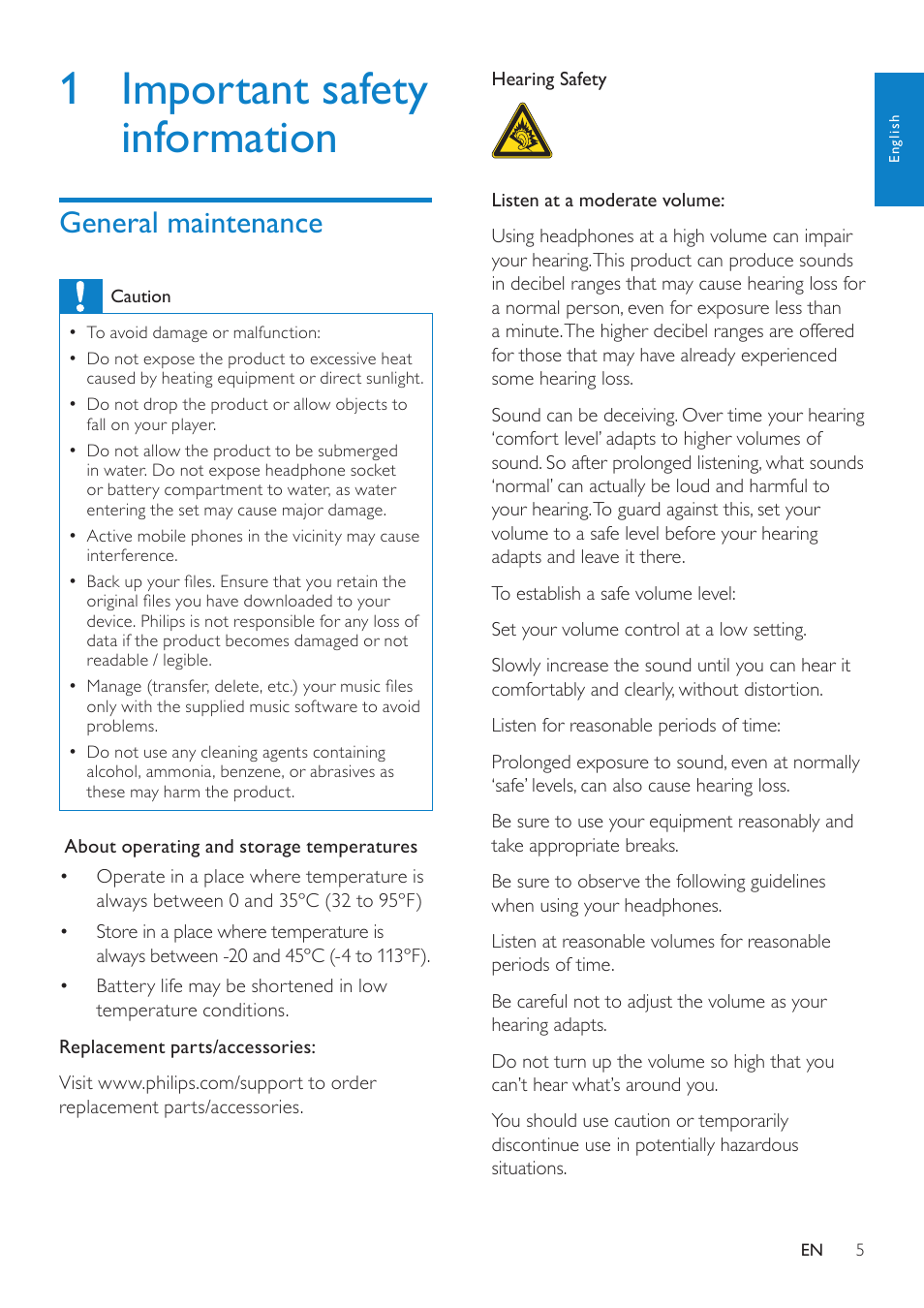 1 important safety information, General maintenance | Philips ACT101M/17 User Manual | Page 5 / 43