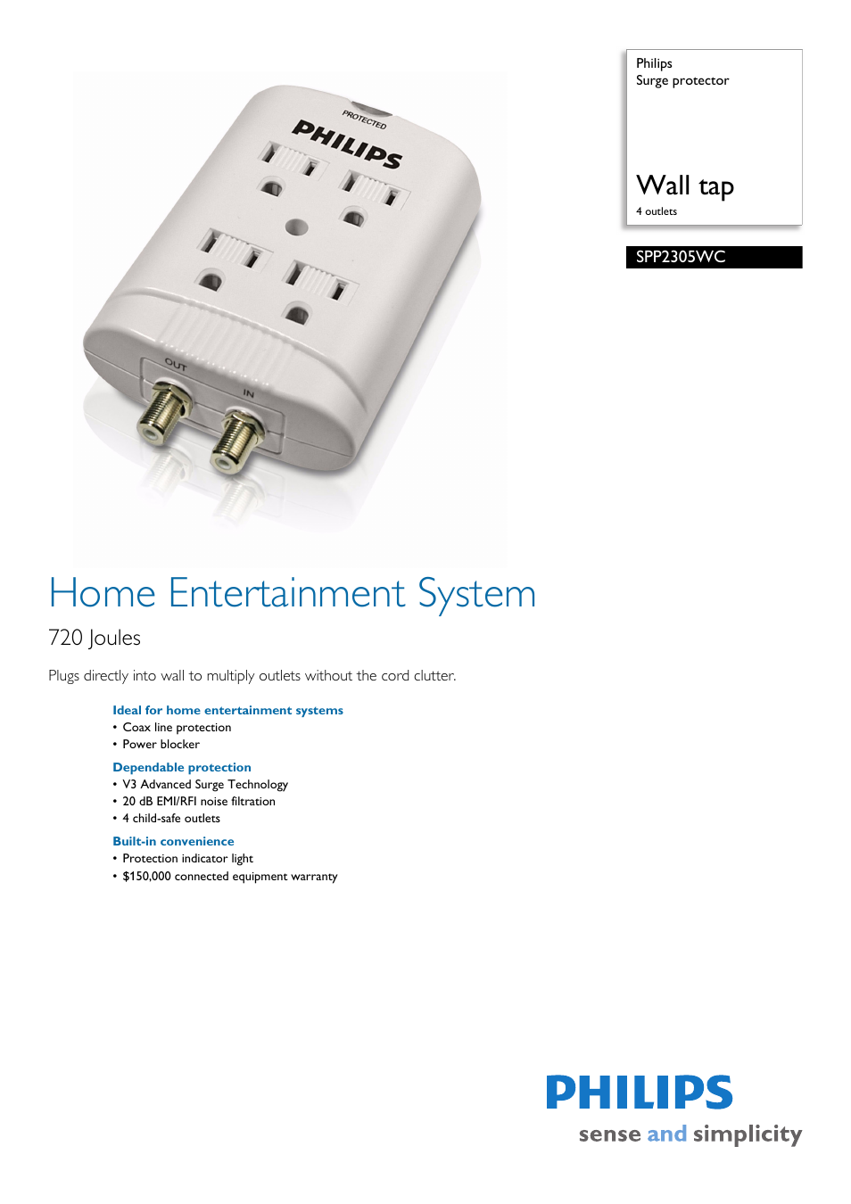 Philips SPP2305WC User Manual | 2 pages