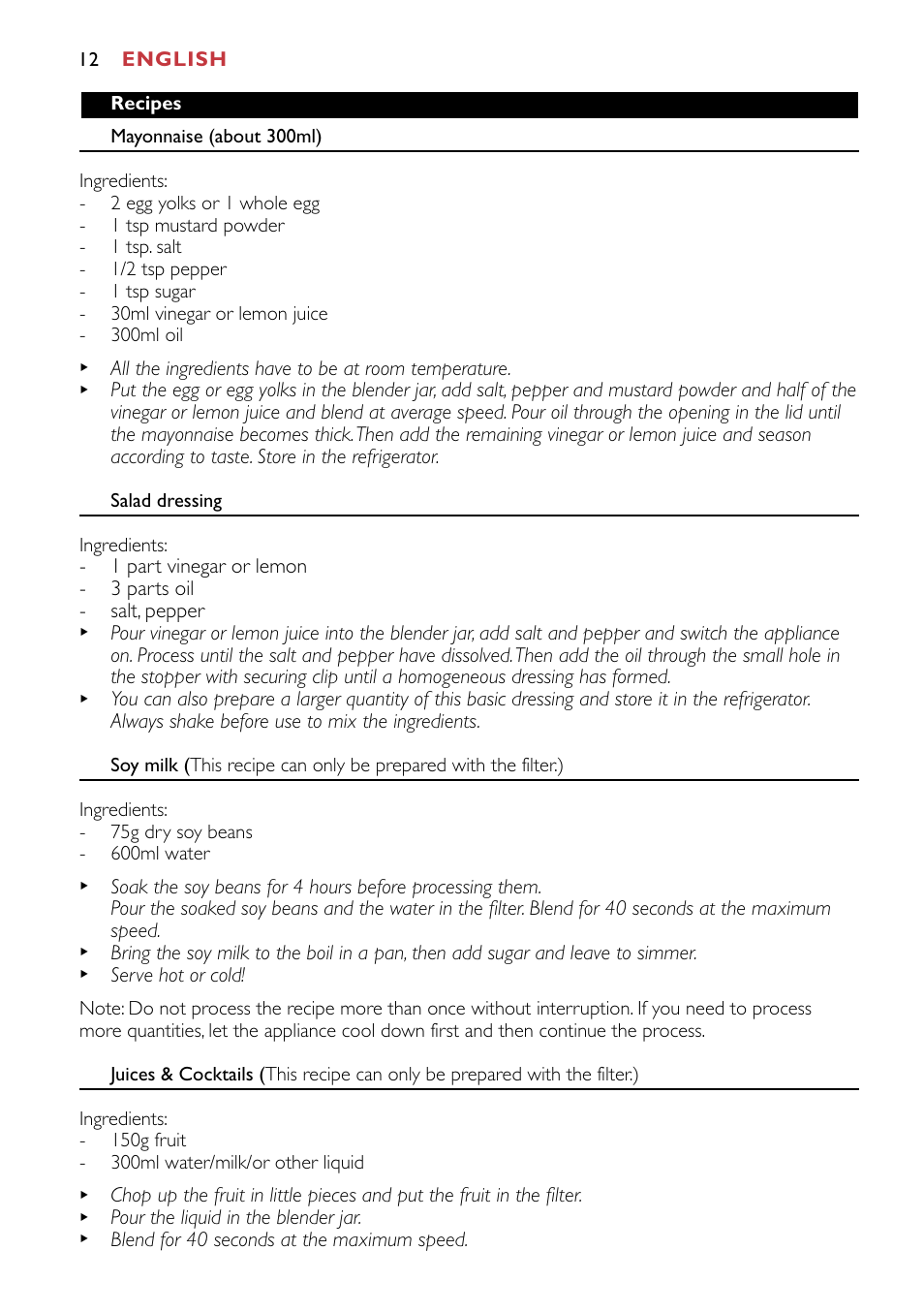 Philips HR1741 User Manual | Page 12 / 100