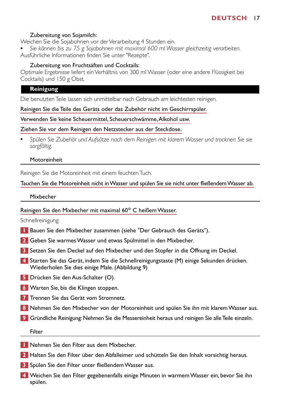 Philips HR1741 User Manual | Page 17 / 100