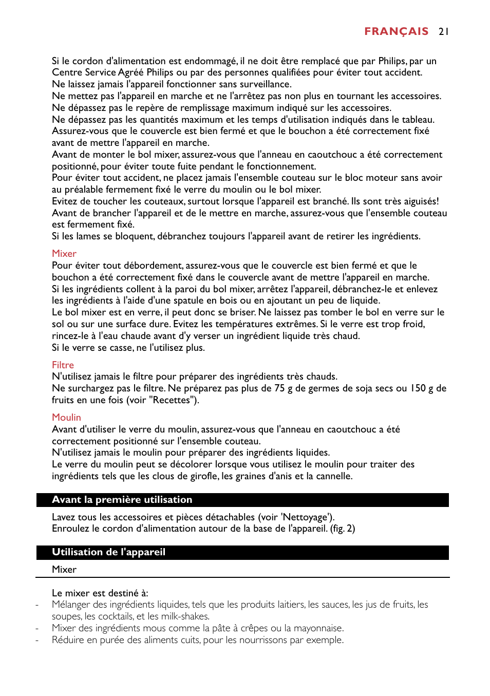 Philips HR1741 User Manual | Page 21 / 100