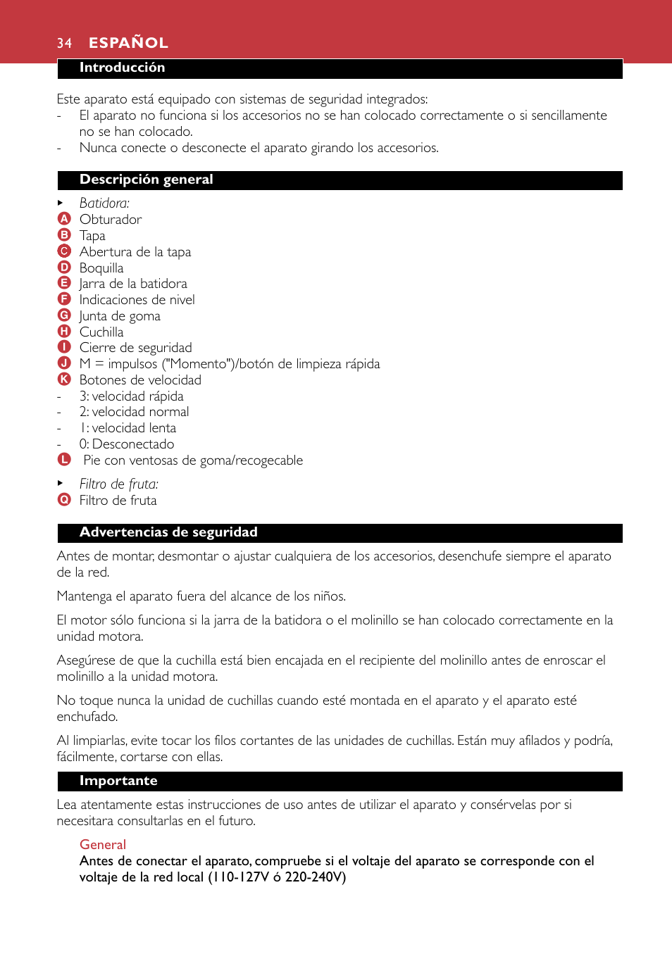 Español 34 | Philips HR1741 User Manual | Page 34 / 100