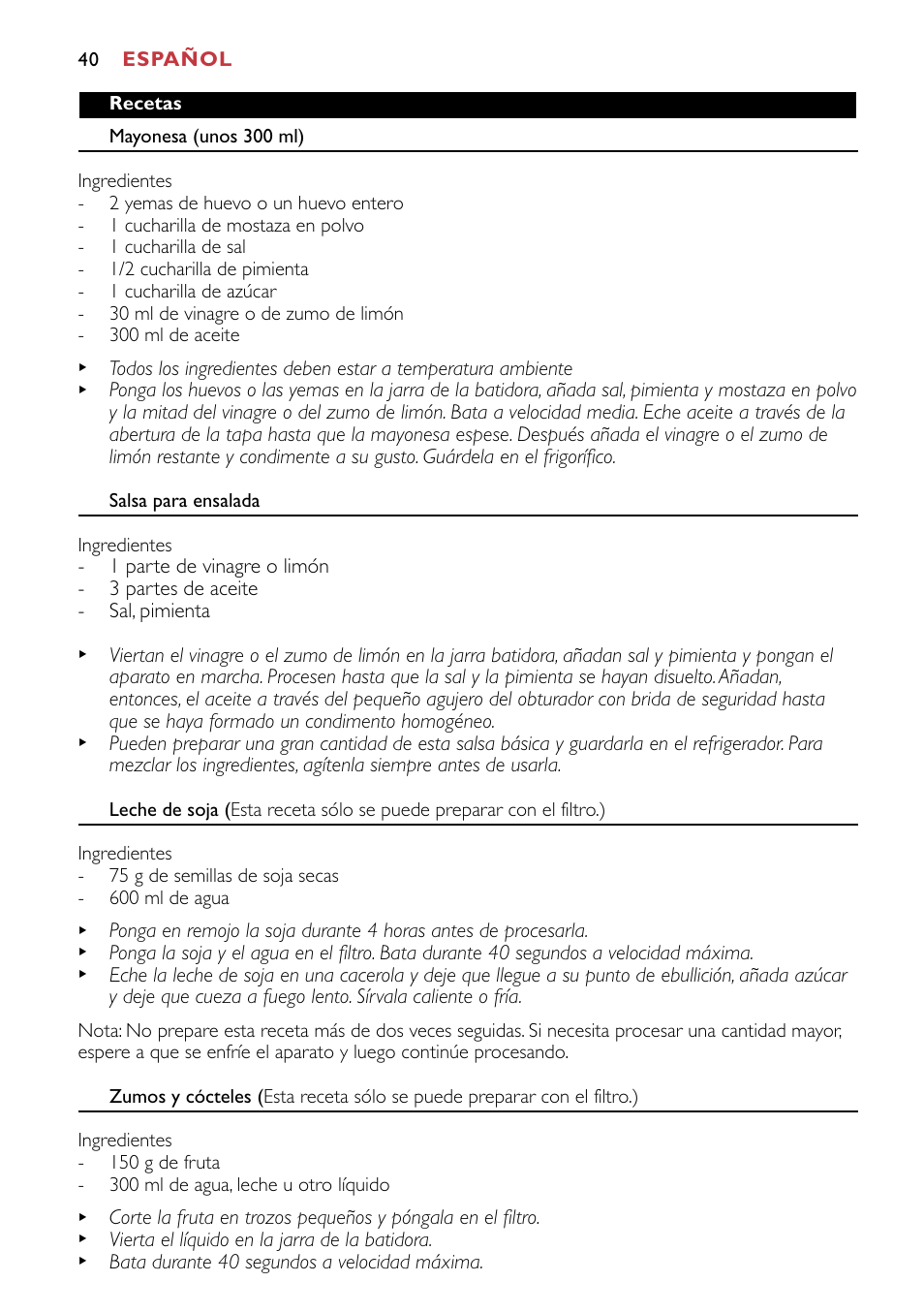 Philips HR1741 User Manual | Page 40 / 100