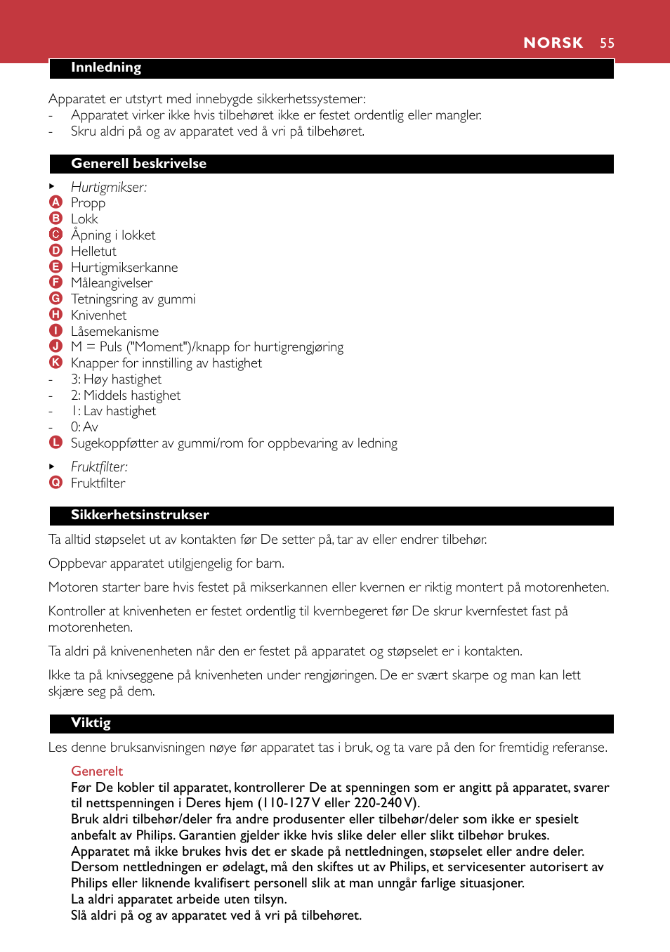 Norsk 55 | Philips HR1741 User Manual | Page 55 / 100