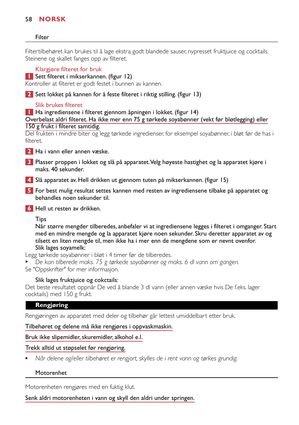 Philips HR1741 User Manual | Page 58 / 100