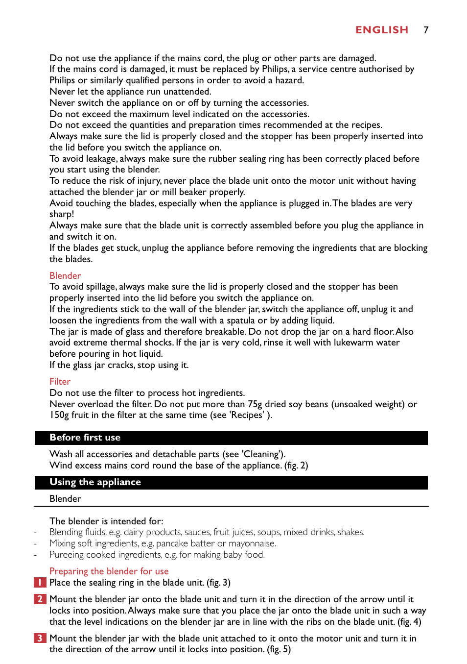 Philips HR1741 User Manual | Page 7 / 100