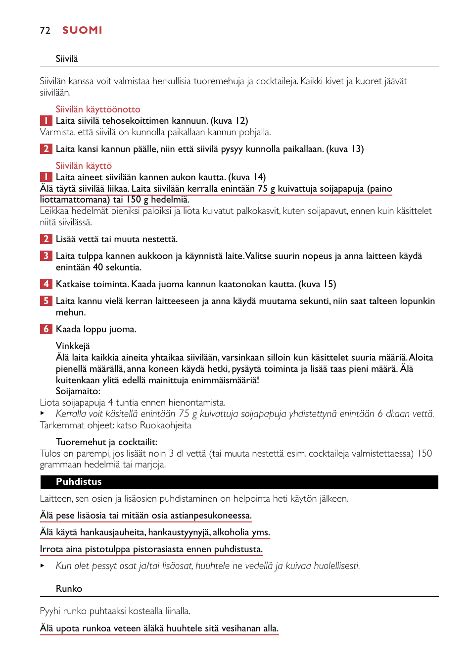 Philips HR1741 User Manual | Page 72 / 100