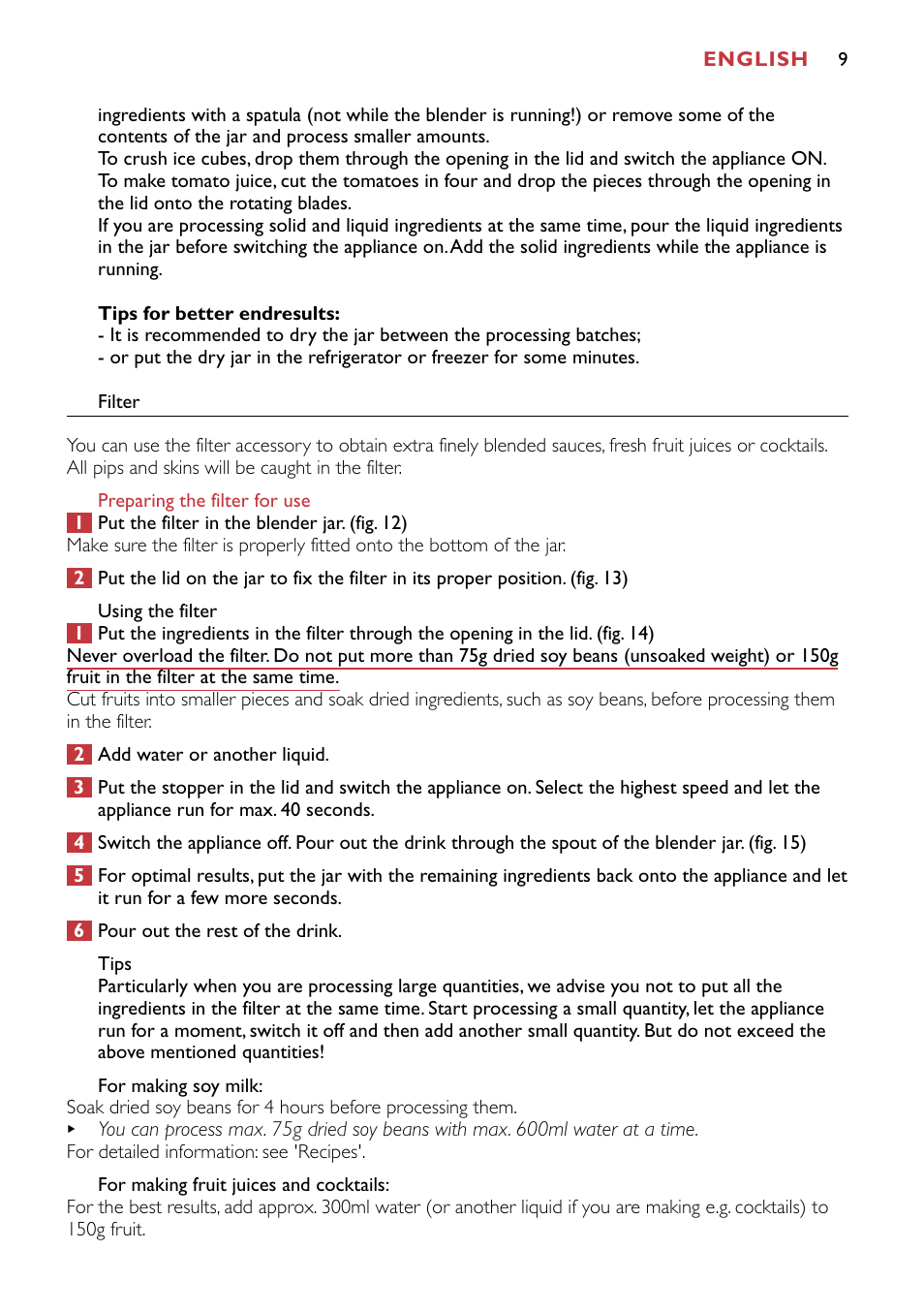 Philips HR1741 User Manual | Page 9 / 100