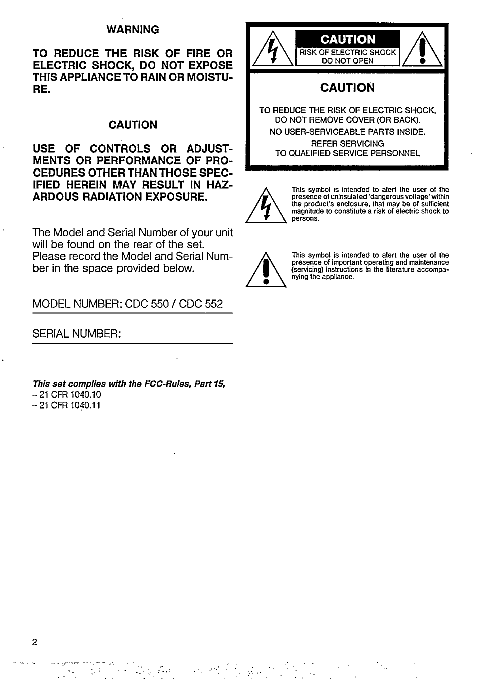 Caution | Philips CDC 550 User Manual | Page 2 / 10