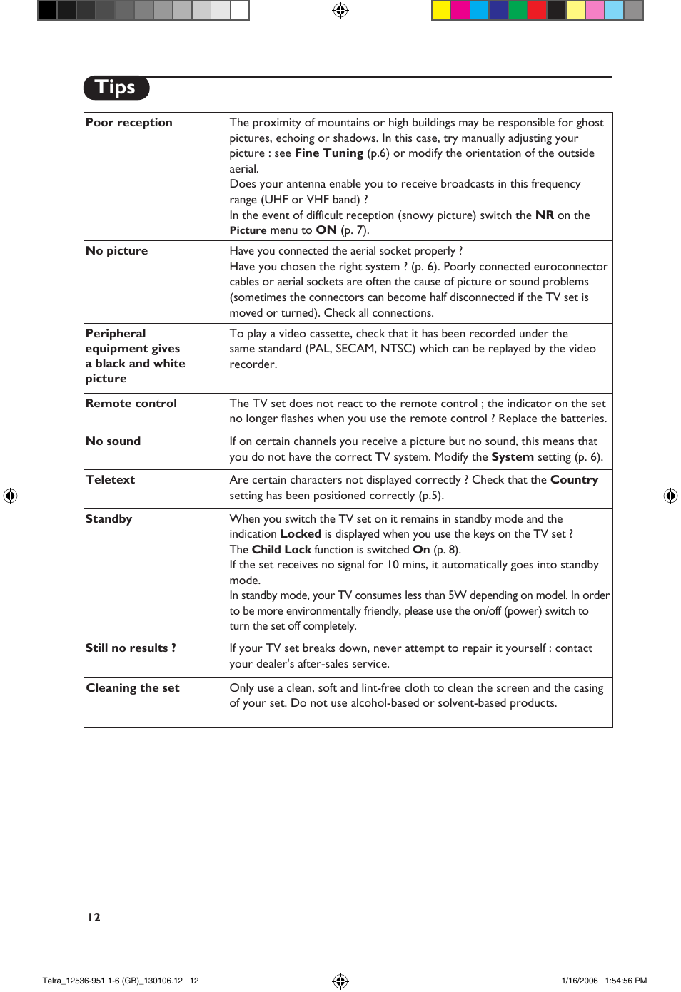 Tips | Philips 14PT1521 User Manual | Page 14 / 76