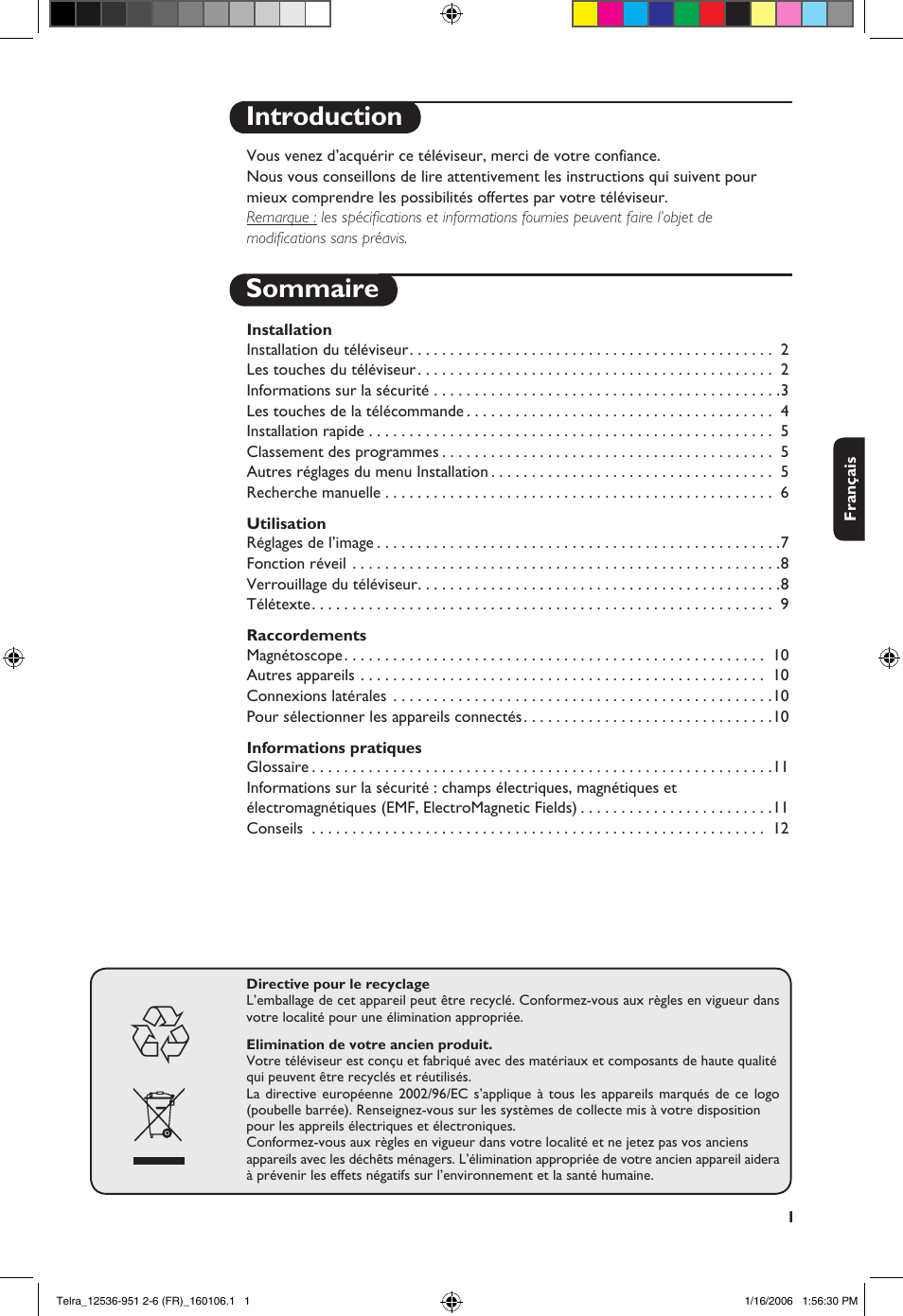 Introduction sommaire | Philips 14PT1521 User Manual | Page 15 / 76