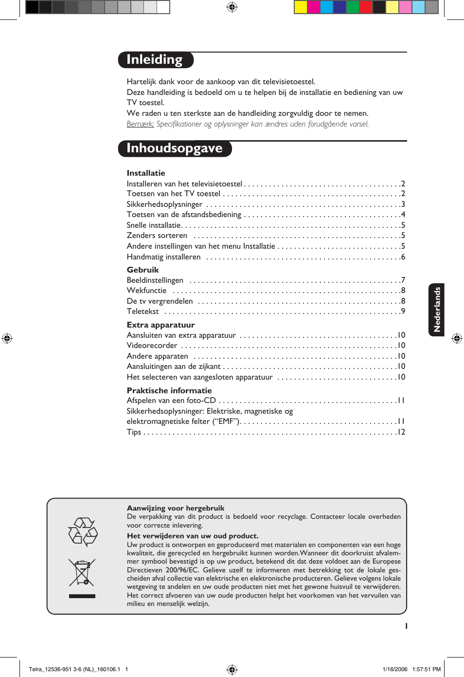 Inleiding inhoudsopgave | Philips 14PT1521 User Manual | Page 27 / 76