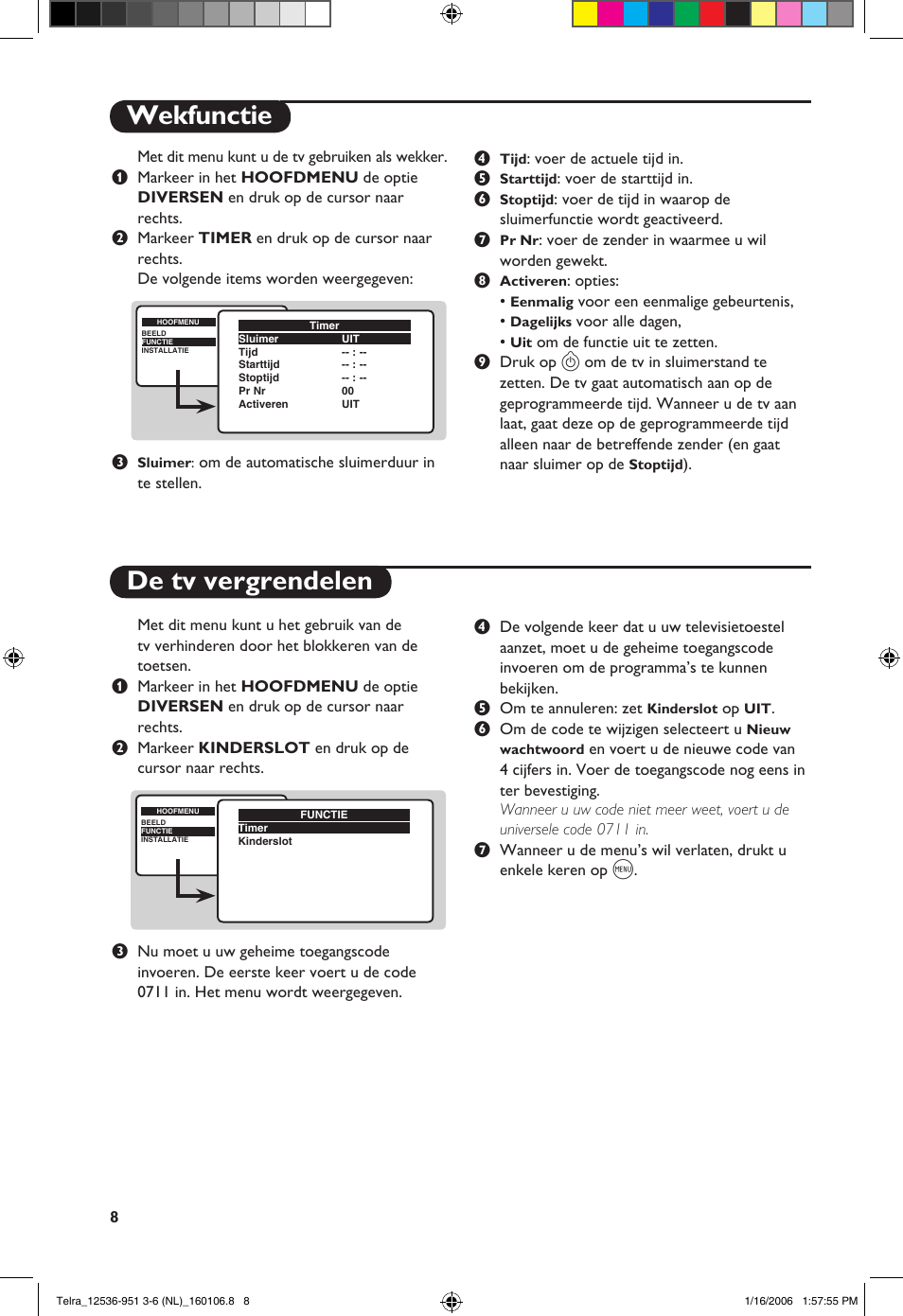 Wekfunctie de tv vergrendelen | Philips 14PT1521 User Manual | Page 34 / 76