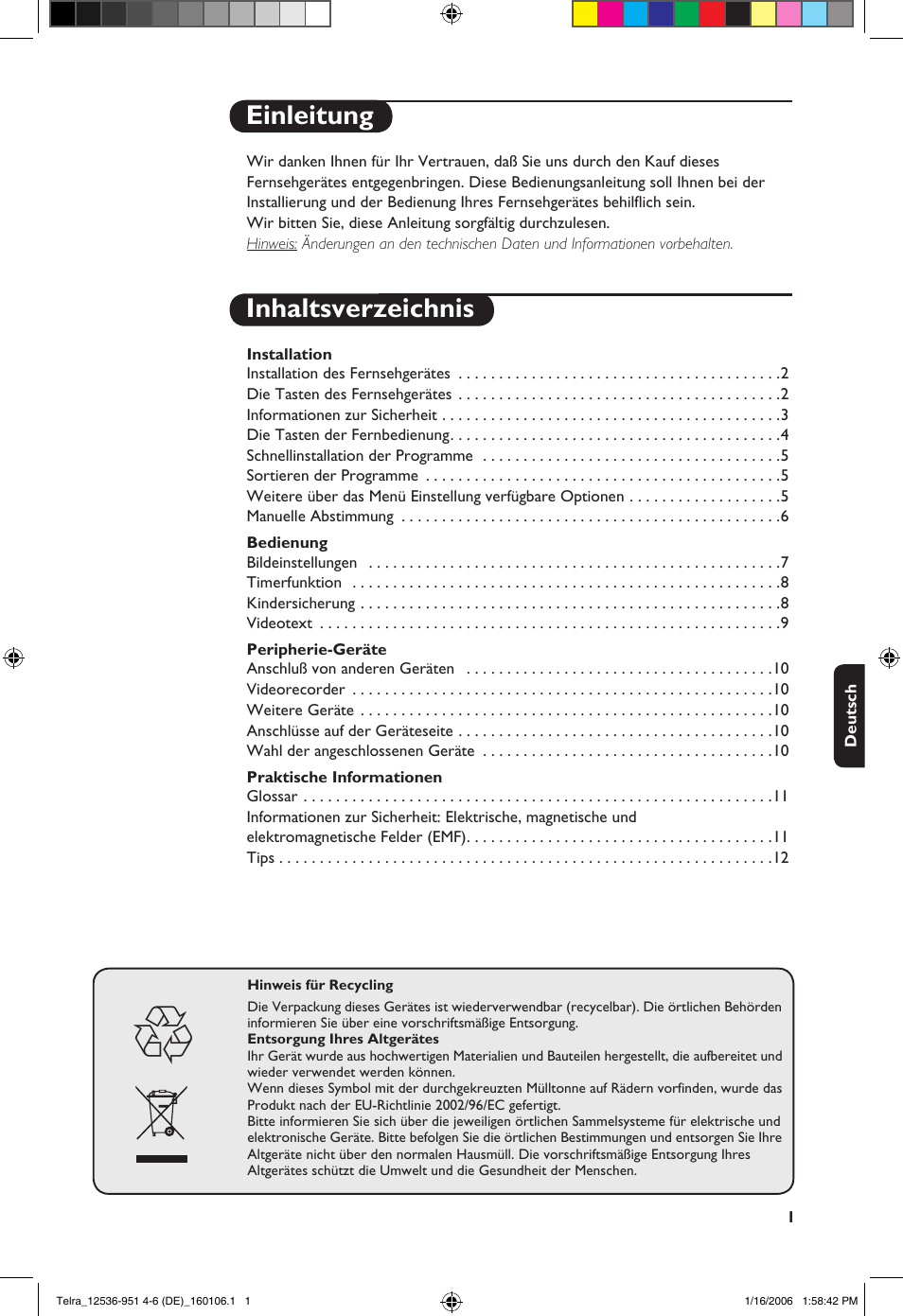 Einleitung inhaltsverzeichnis | Philips 14PT1521 User Manual | Page 39 / 76