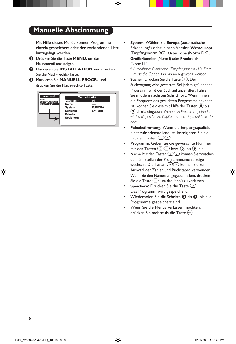 Manuelle abstimmung | Philips 14PT1521 User Manual | Page 44 / 76