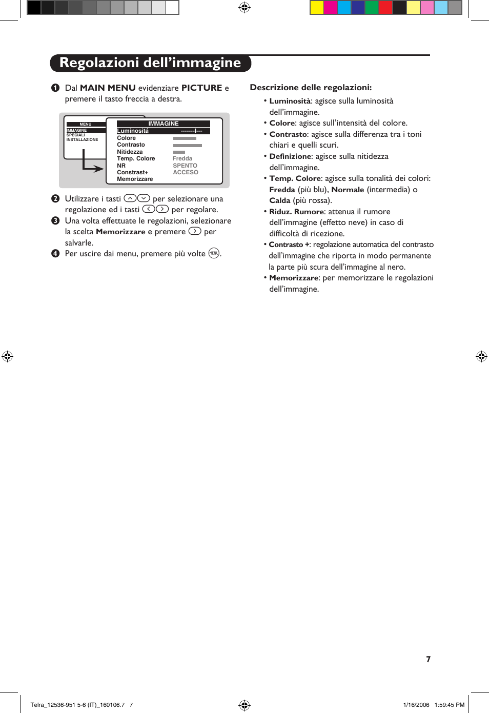 Regolazioni dell’immagine | Philips 14PT1521 User Manual | Page 57 / 76