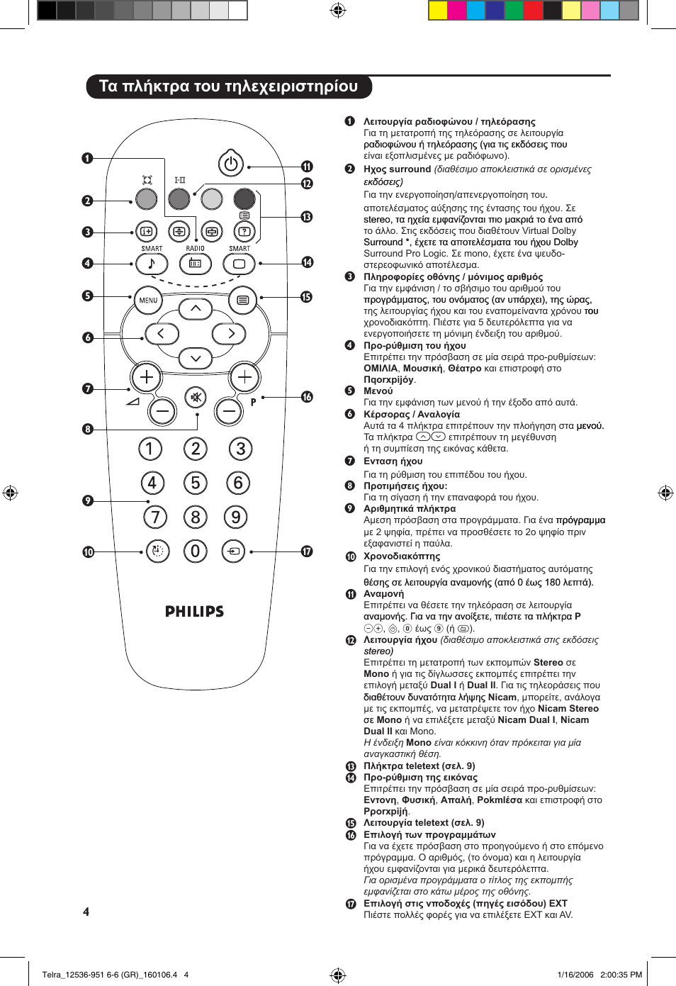 Τα πλήκτρα του τηλεχειριστηρίου, И ! з | Philips 14PT1521 User Manual | Page 66 / 76