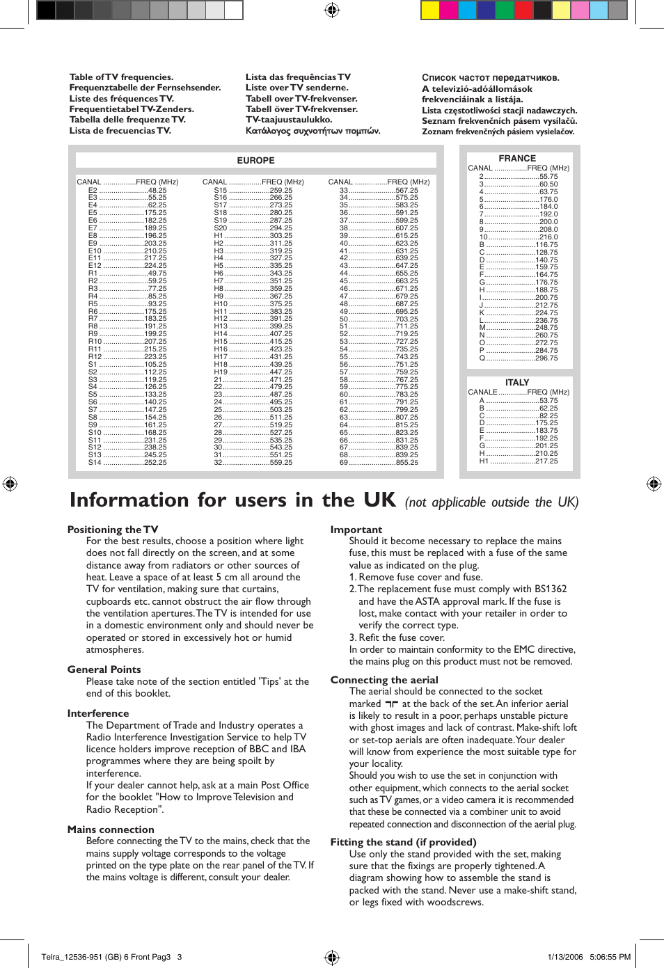 Information for users in the uk, Not applicable outside the uk) | Philips 14PT1521 User Manual | Page 75 / 76