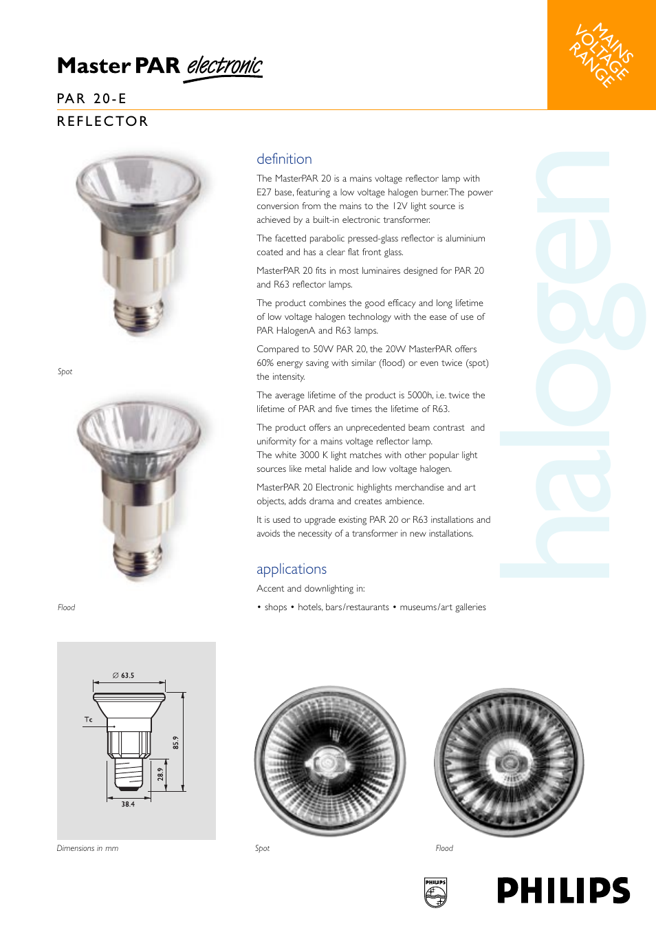 Philips Reflector PAR 20-E User Manual | 2 pages