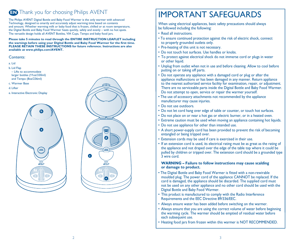 Important safeguards | Philips SCF260/33 User Manual | Page 2 / 13