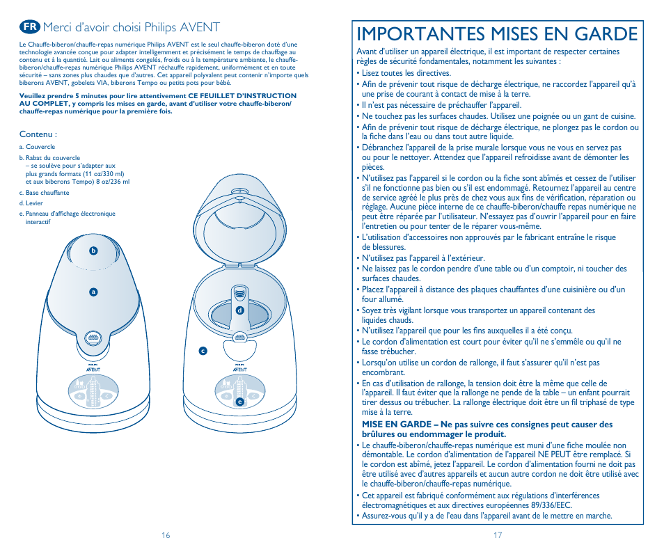 Importantes mises en garde, Merci d’avoir choisi philips avent | Philips SCF260/33 User Manual | Page 9 / 13