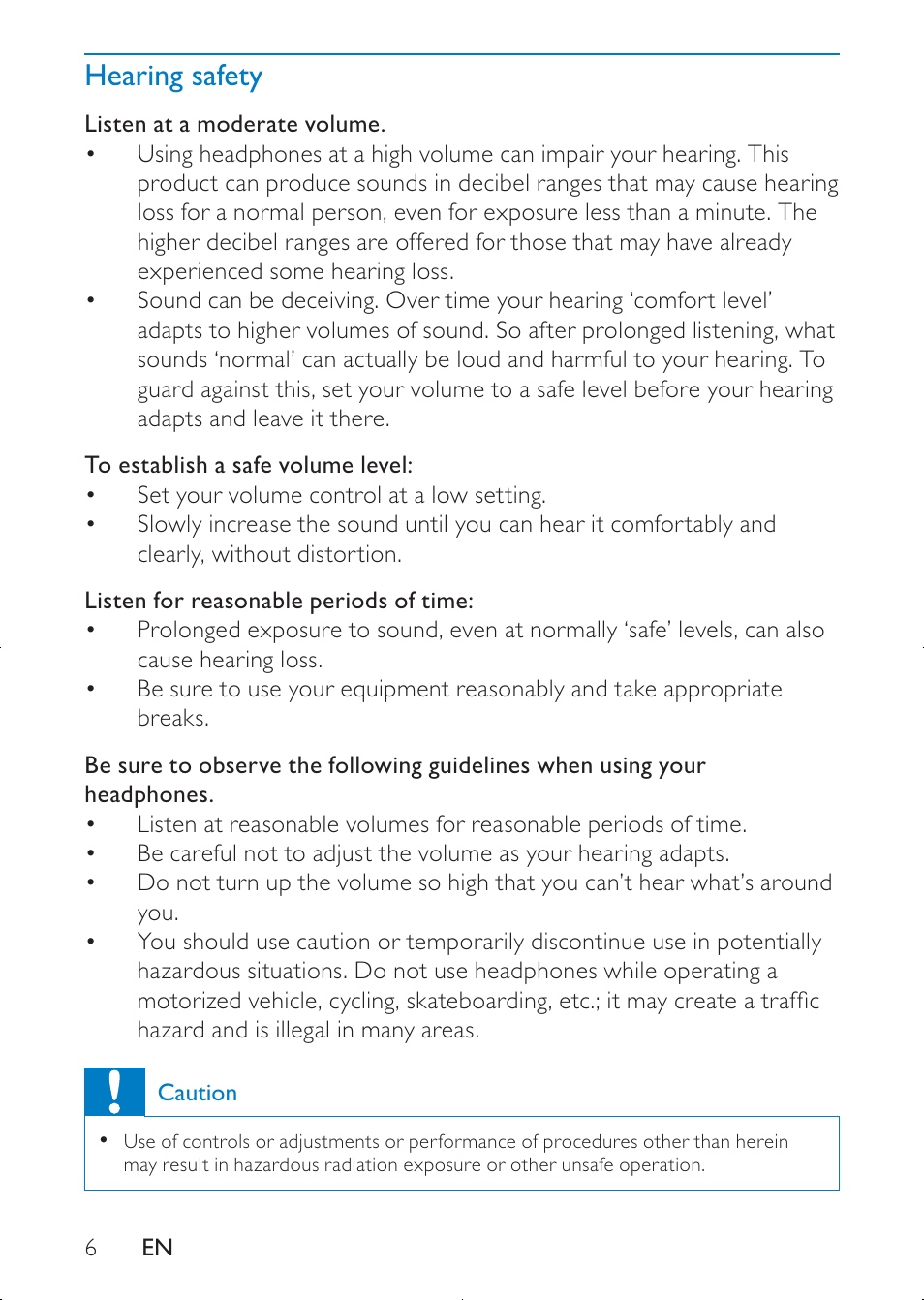 Hearing safety | Philips PD7020/12 User Manual | Page 5 / 20