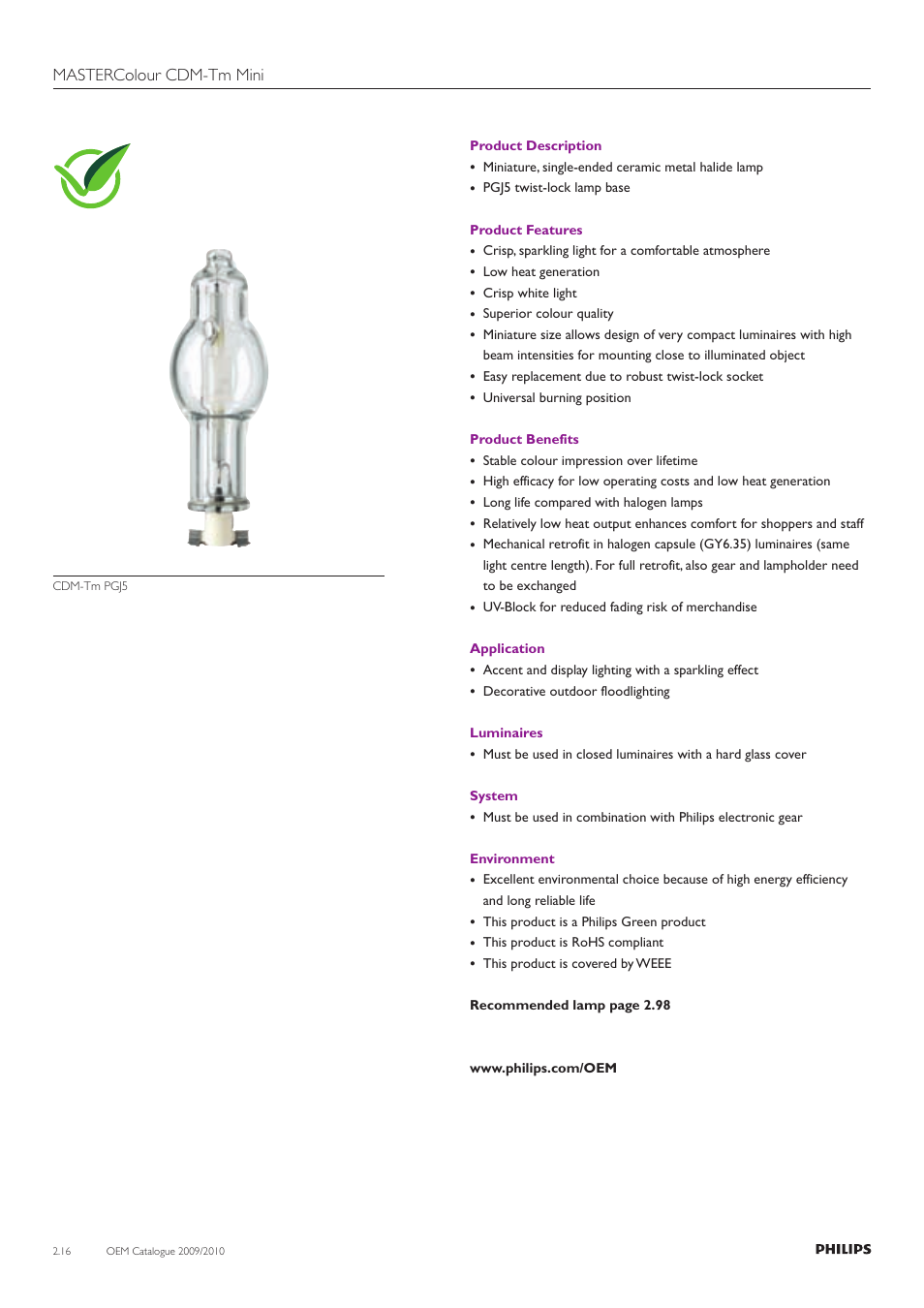 Mastercolour cdm-tm mini | Philips Compact HID Lamp and Gear User Manual | Page 16 / 100