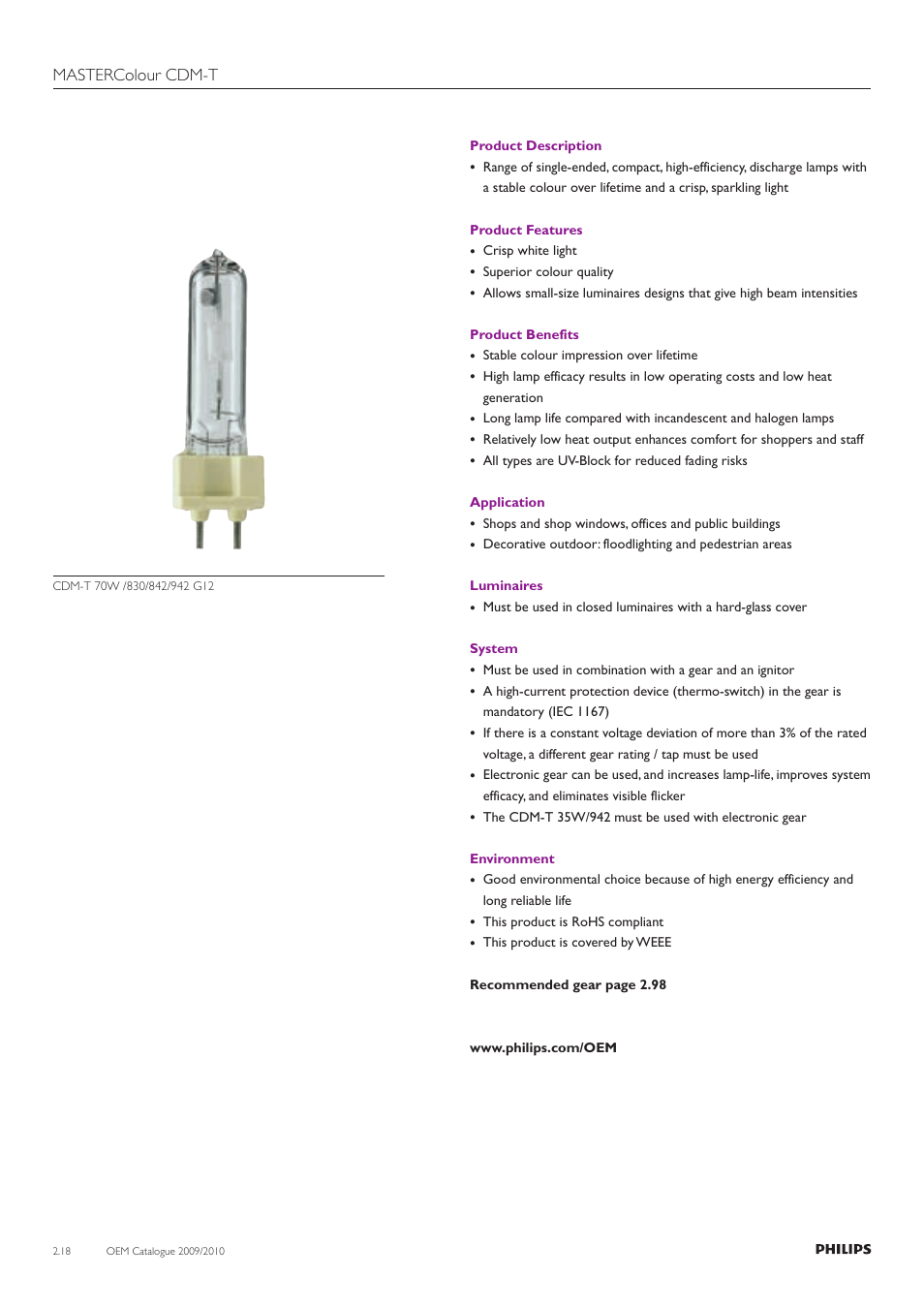 Mastercolour cdm-t | Philips Compact HID Lamp and Gear User Manual | Page 18 / 100