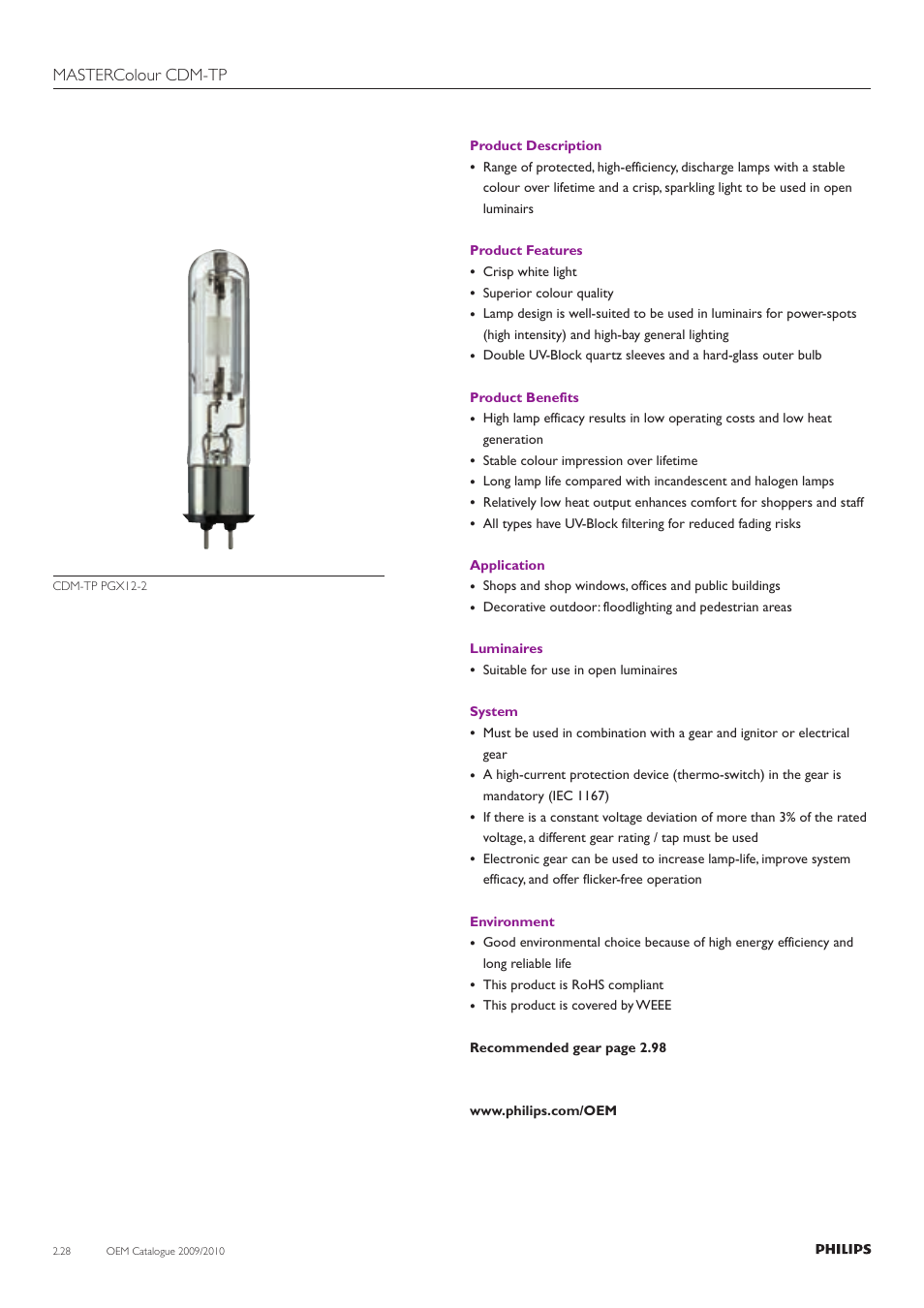 Mastercolour cdm-tp | Philips Compact HID Lamp and Gear User Manual | Page 28 / 100