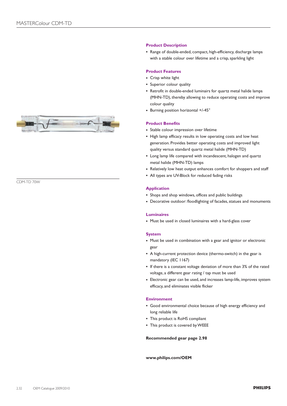 Mastercolour cdm-td | Philips Compact HID Lamp and Gear User Manual | Page 32 / 100