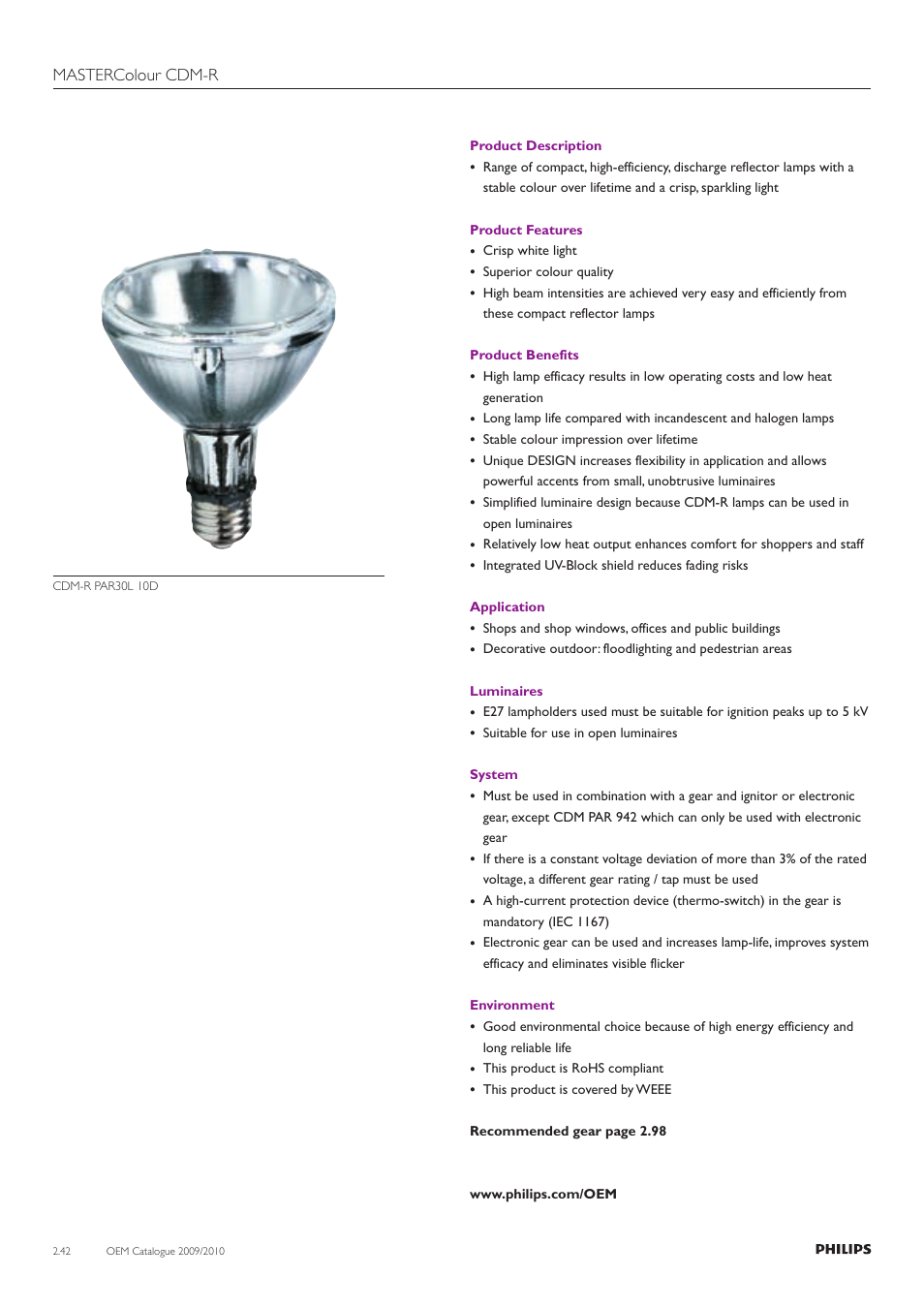 Mastercolour cdm-r | Philips Compact HID Lamp and Gear User Manual | Page 42 / 100