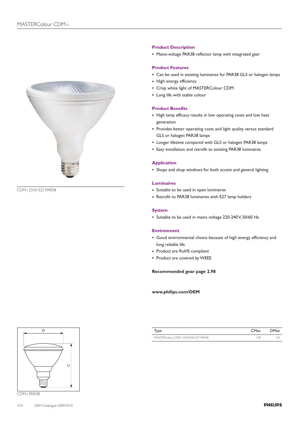 Mastercolour cdm-i | Philips Compact HID Lamp and Gear User Manual | Page 54 / 100