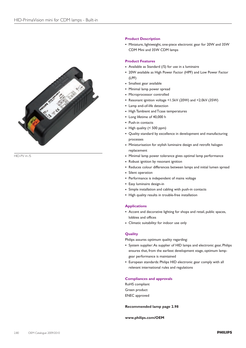 Hid-primavision mini for cdm lamps - built-in | Philips Compact HID Lamp and Gear User Manual | Page 80 / 100