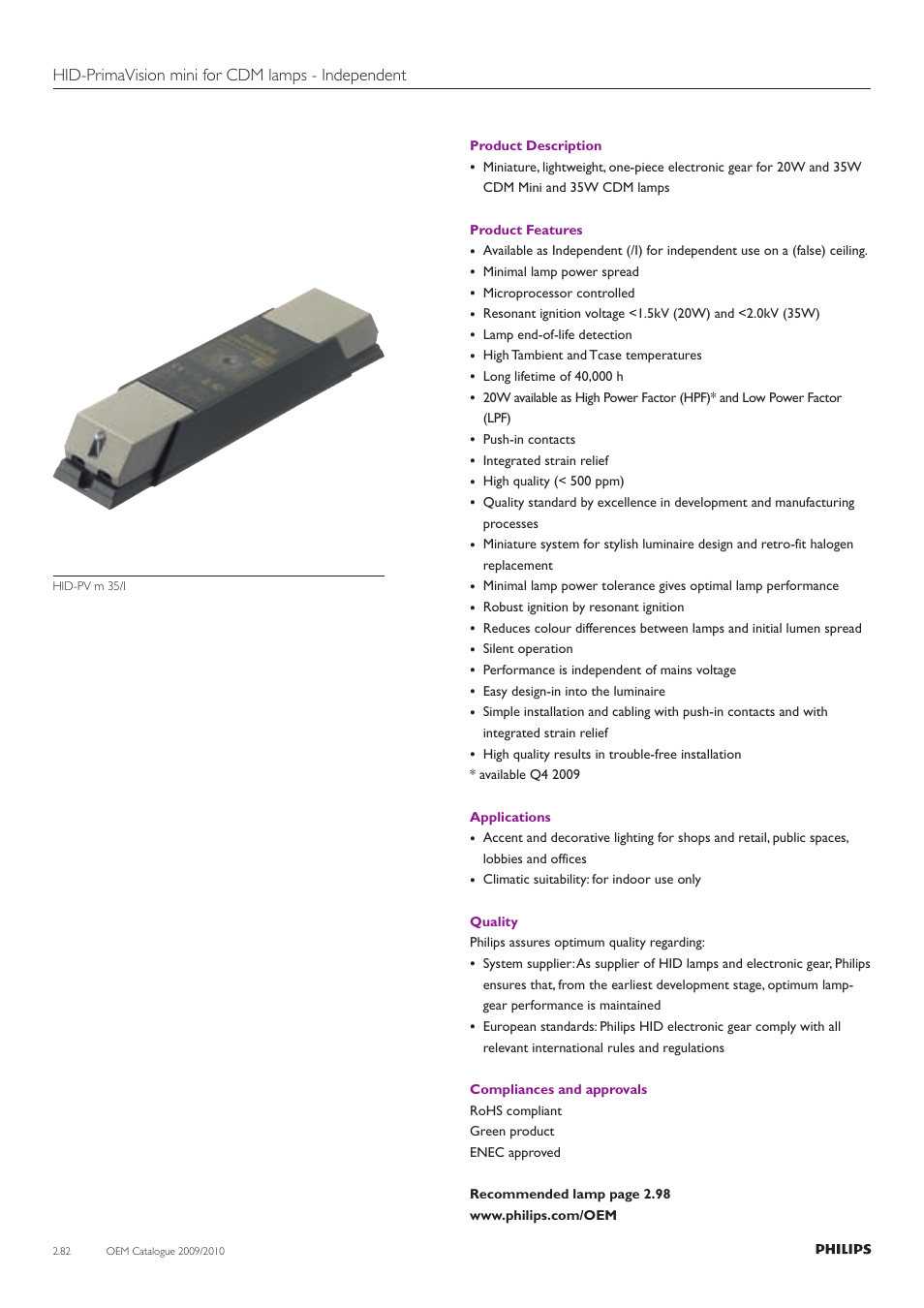 Hid-primavision mini for cdm lamps - independent | Philips Compact HID Lamp and Gear User Manual | Page 82 / 100