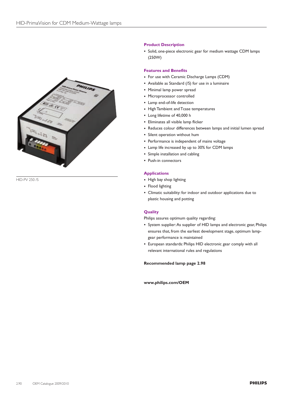 Hid-primavision for cdm medium-wattage lamps | Philips Compact HID Lamp and Gear User Manual | Page 90 / 100