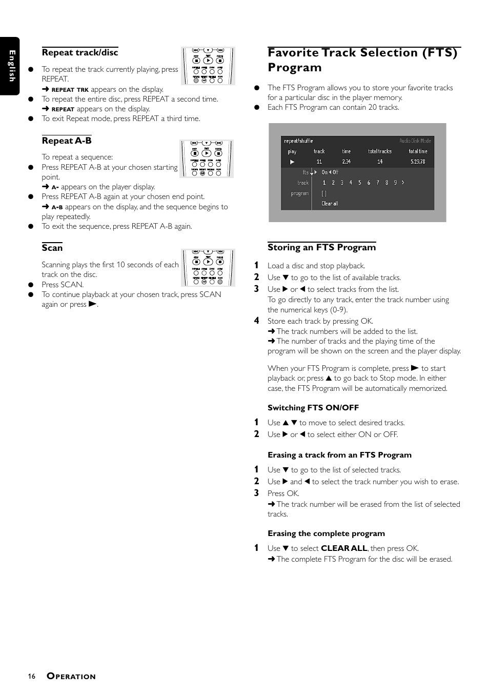 Favorite track selection (fts) program | Philips DVD-703 User Manual | Page 16 / 20