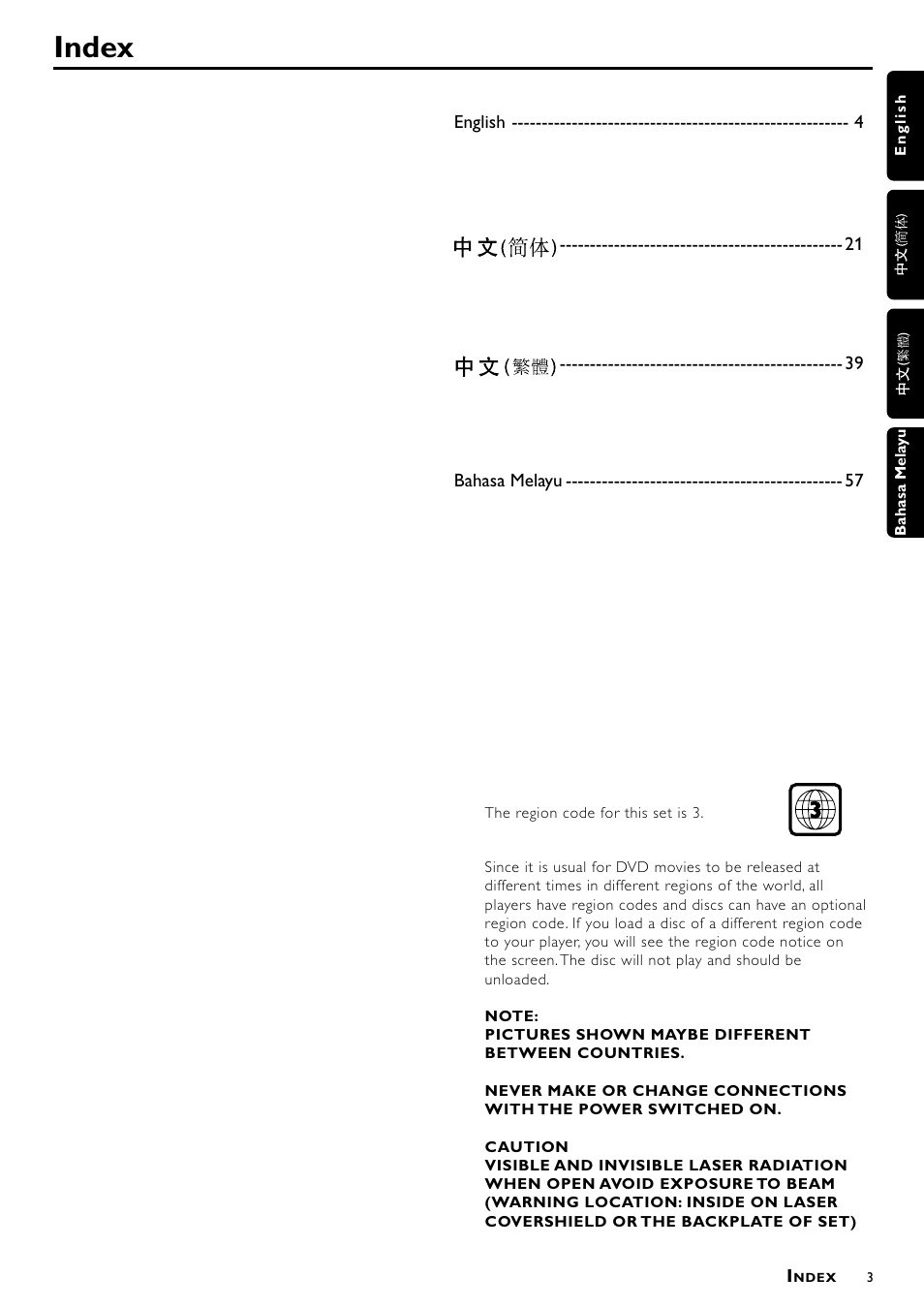 Index | Philips DVD-703 User Manual | Page 3 / 20