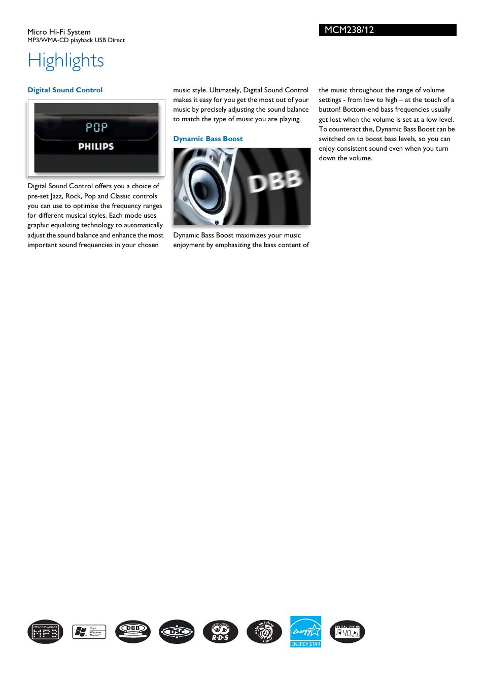 Highlights | Philips MCM238 User Manual | Page 2 / 3