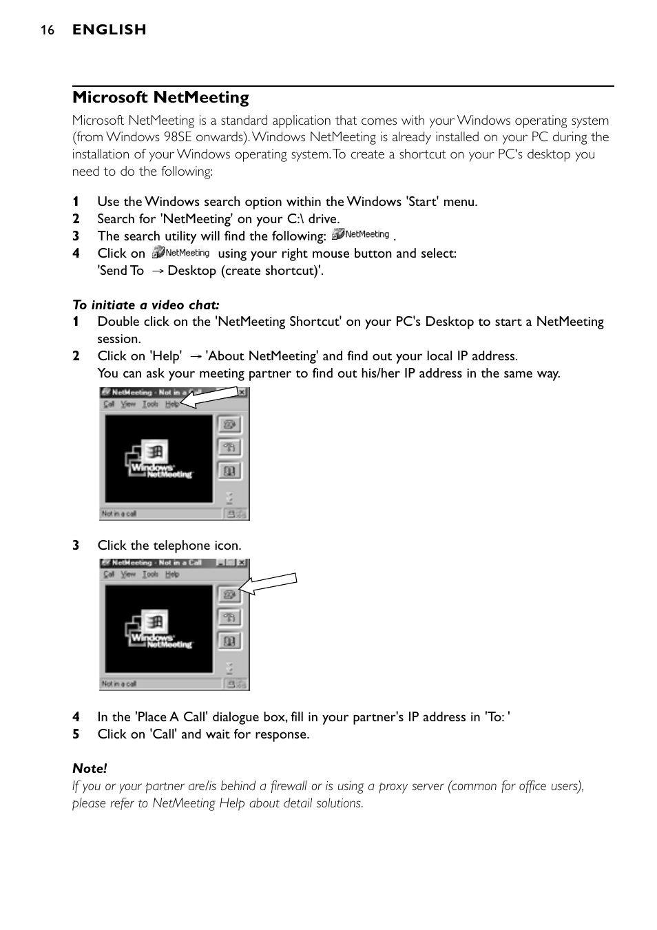 Microsoft netmeeting | Philips SPC900NC/00 User Manual | Page 16 / 22