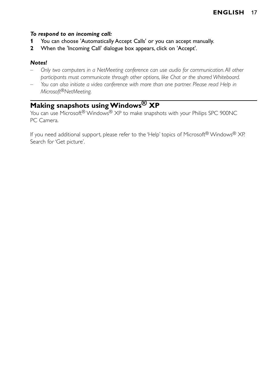 Making snapshots using windows® xp | Philips SPC900NC/00 User Manual | Page 17 / 22