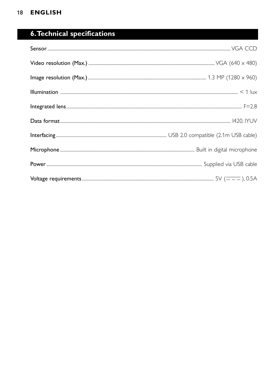 Technical specifications | Philips SPC900NC/00 User Manual | Page 18 / 22