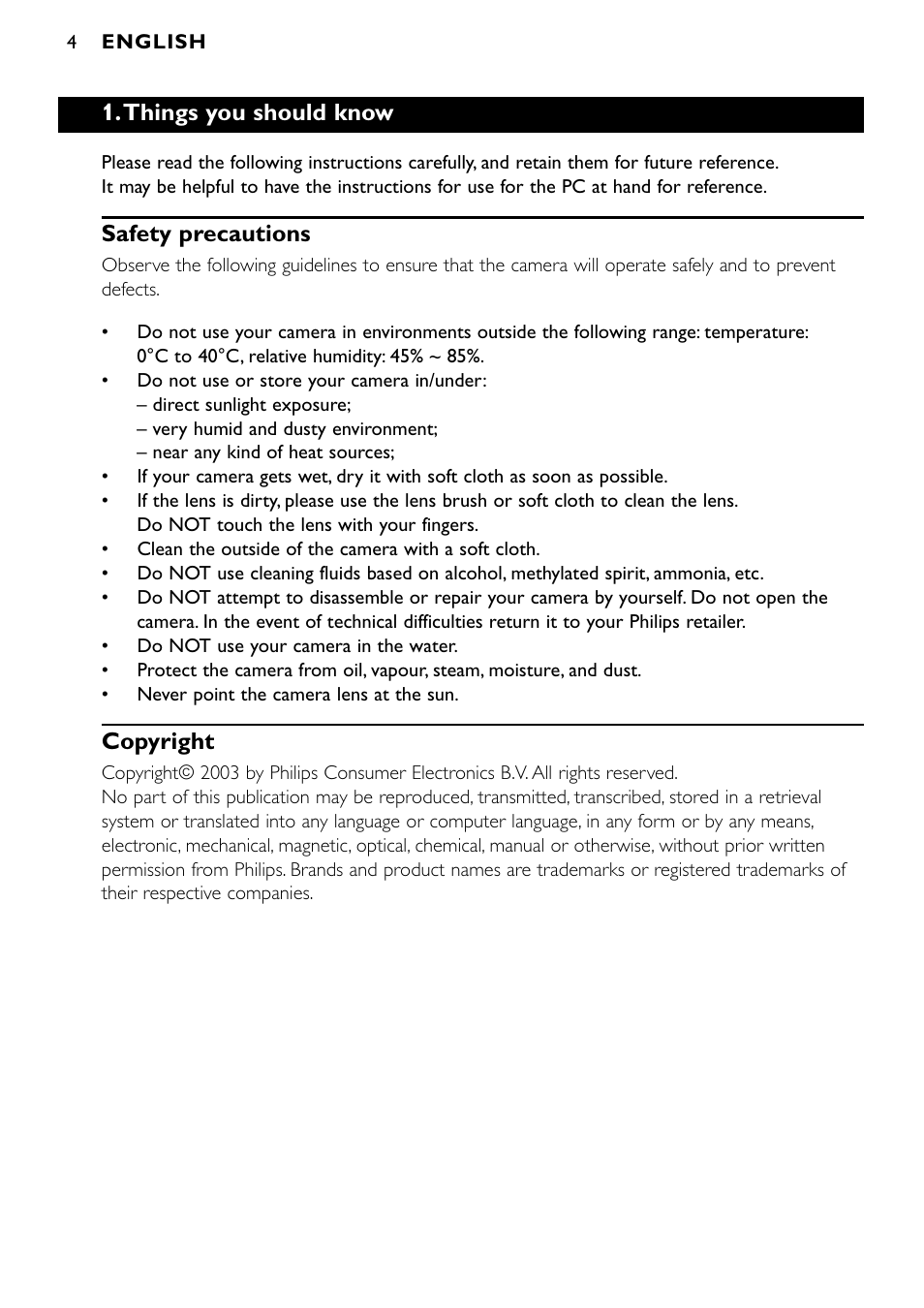 Things you should know, Safety precautions, Copyright | Philips SPC900NC/00 User Manual | Page 4 / 22