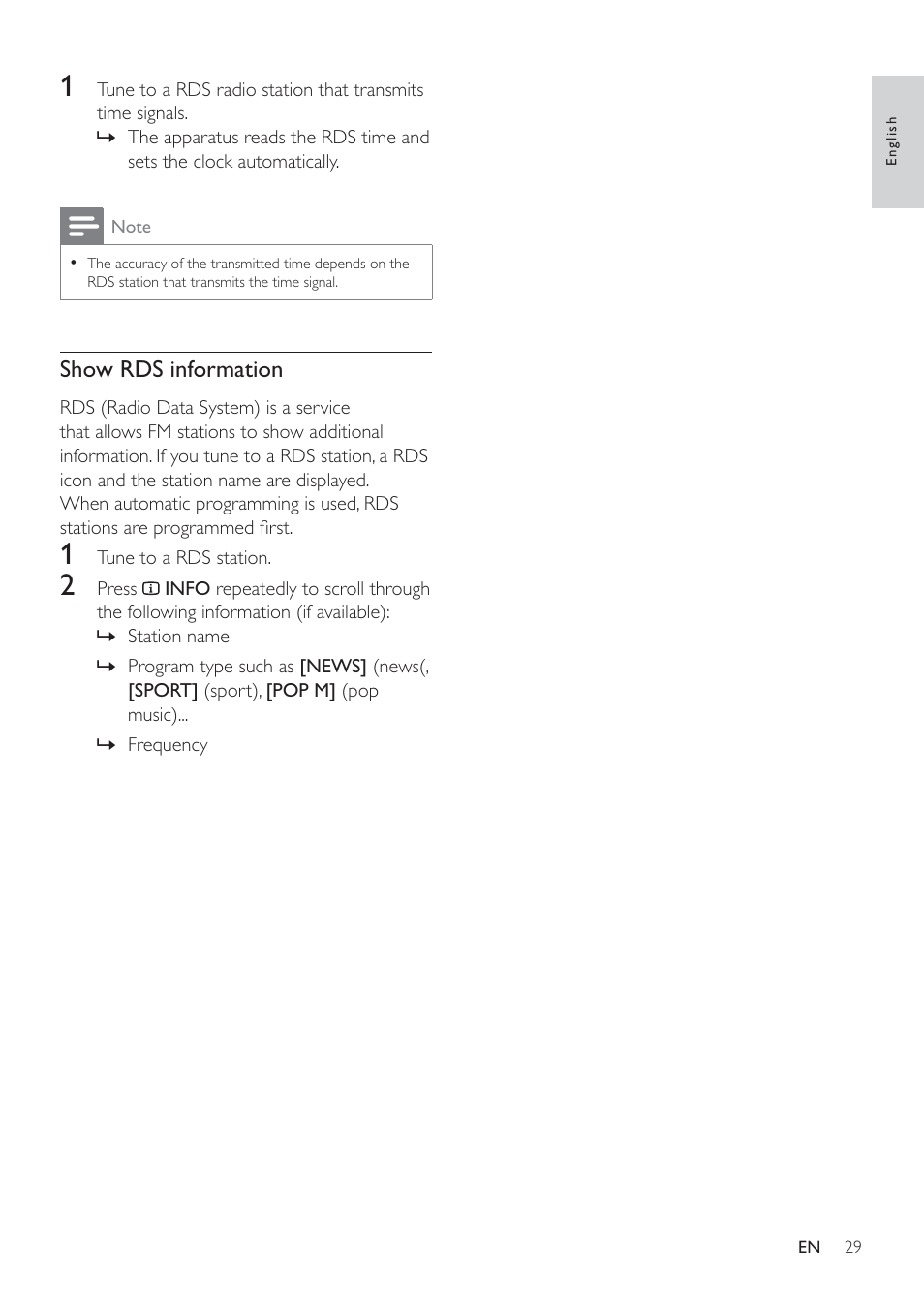Show rds information | Philips HSB4383/12 User Manual | Page 28 / 37