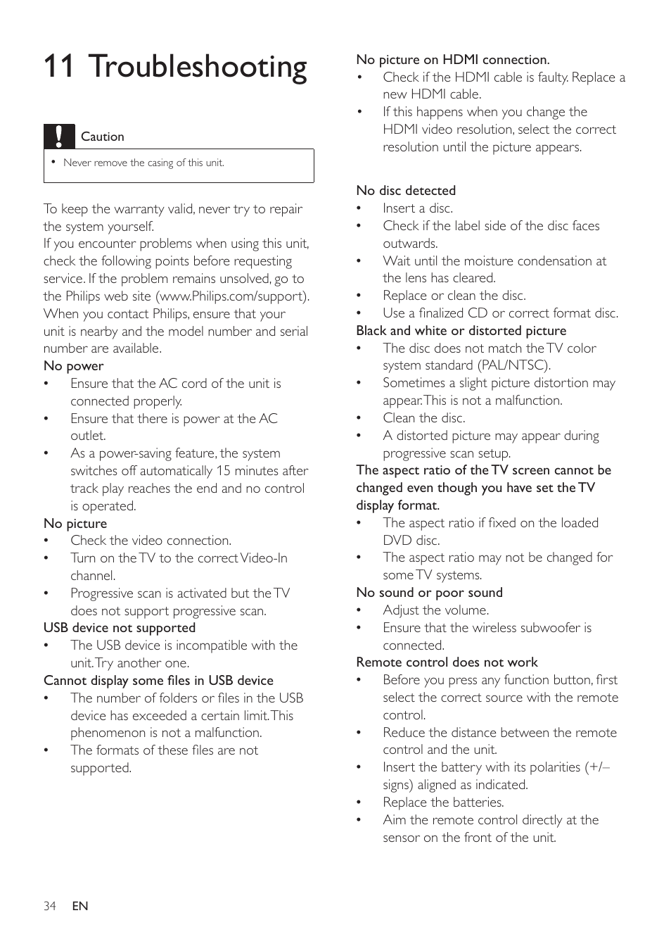 11 troubleshooting | Philips HSB4383/12 User Manual | Page 33 / 37