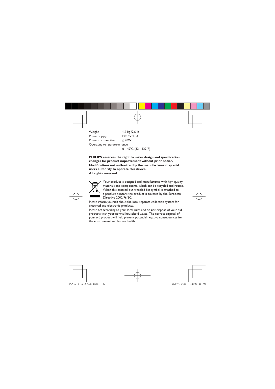 Philips PVD1075/12 User Manual | Page 30 / 31