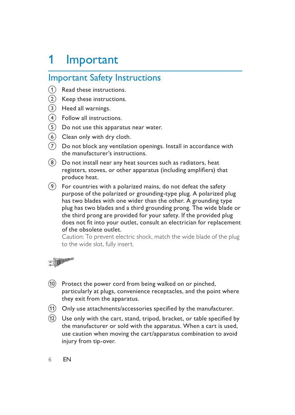 1important, Important safety instructions | Philips PET741/37 User Manual | Page 6 / 20