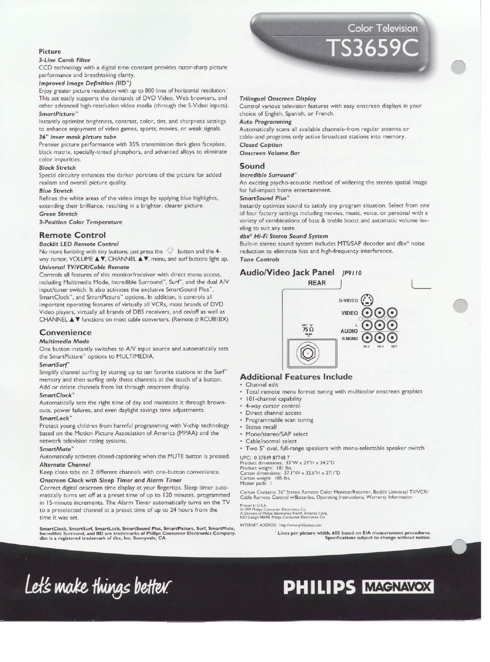 Ts3659c, Philips, Color television | J p 9 i i o | Philips TS3659C User Manual | Page 2 / 2