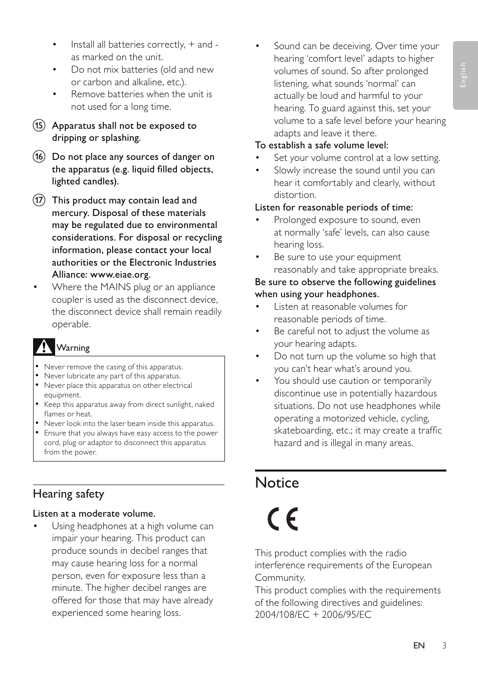 Notice, Hearing safety | Philips DCM250/12 User Manual | Page 4 / 26