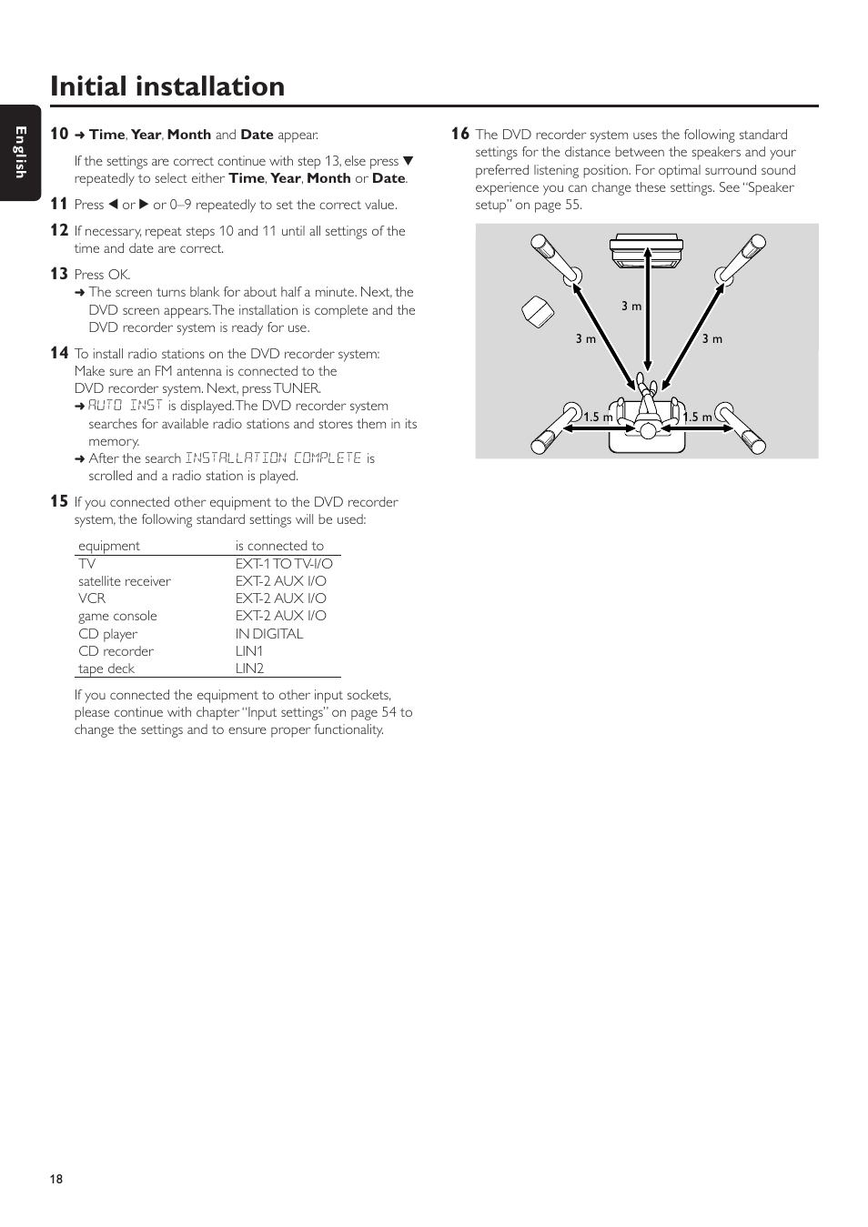 Initial installation | Philips LX7500R/04 User Manual | Page 18 / 70