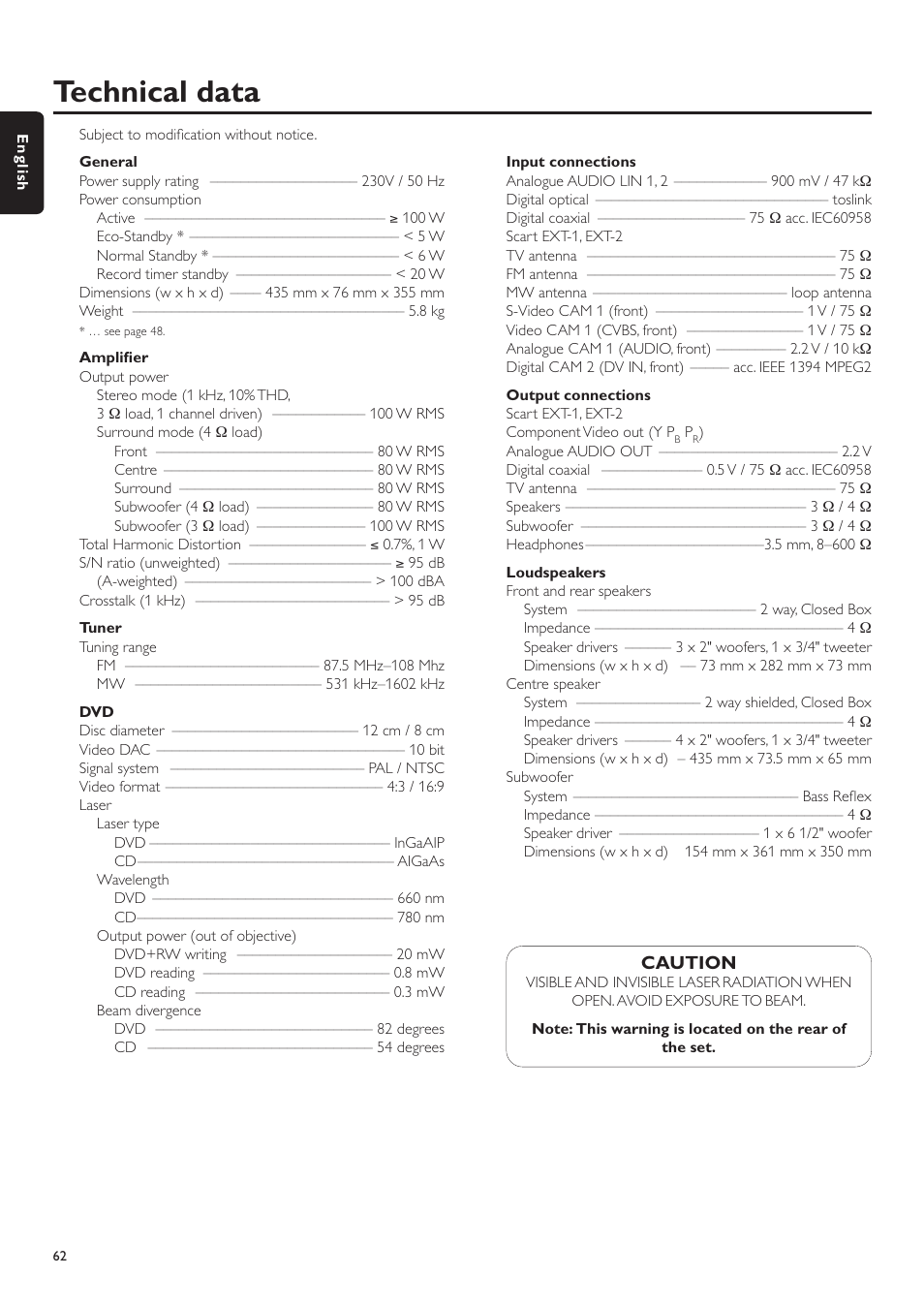 Technical data, Changing the order of favourite radio stations | Philips LX7500R/04 User Manual | Page 62 / 70